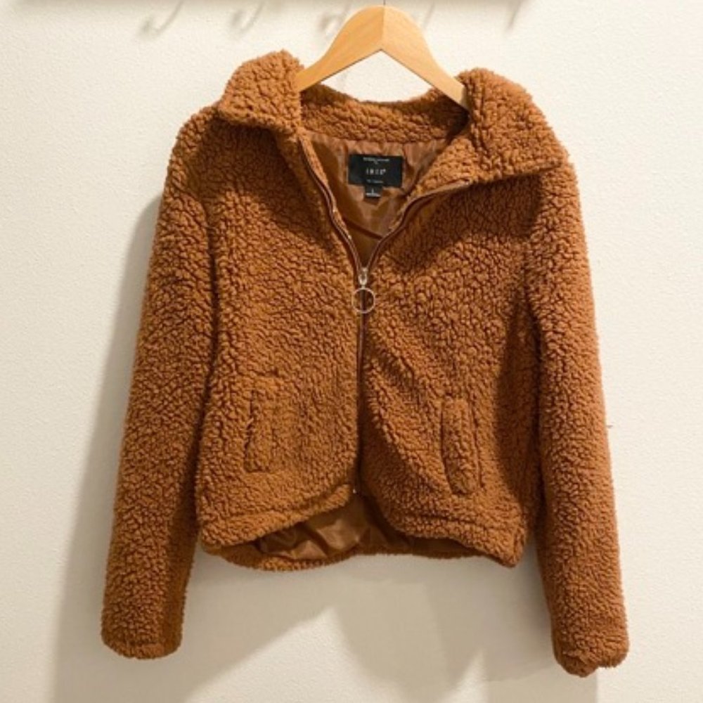 Iris Teddy Bear Fleece Jacket with Turn Down Collar in Brown
